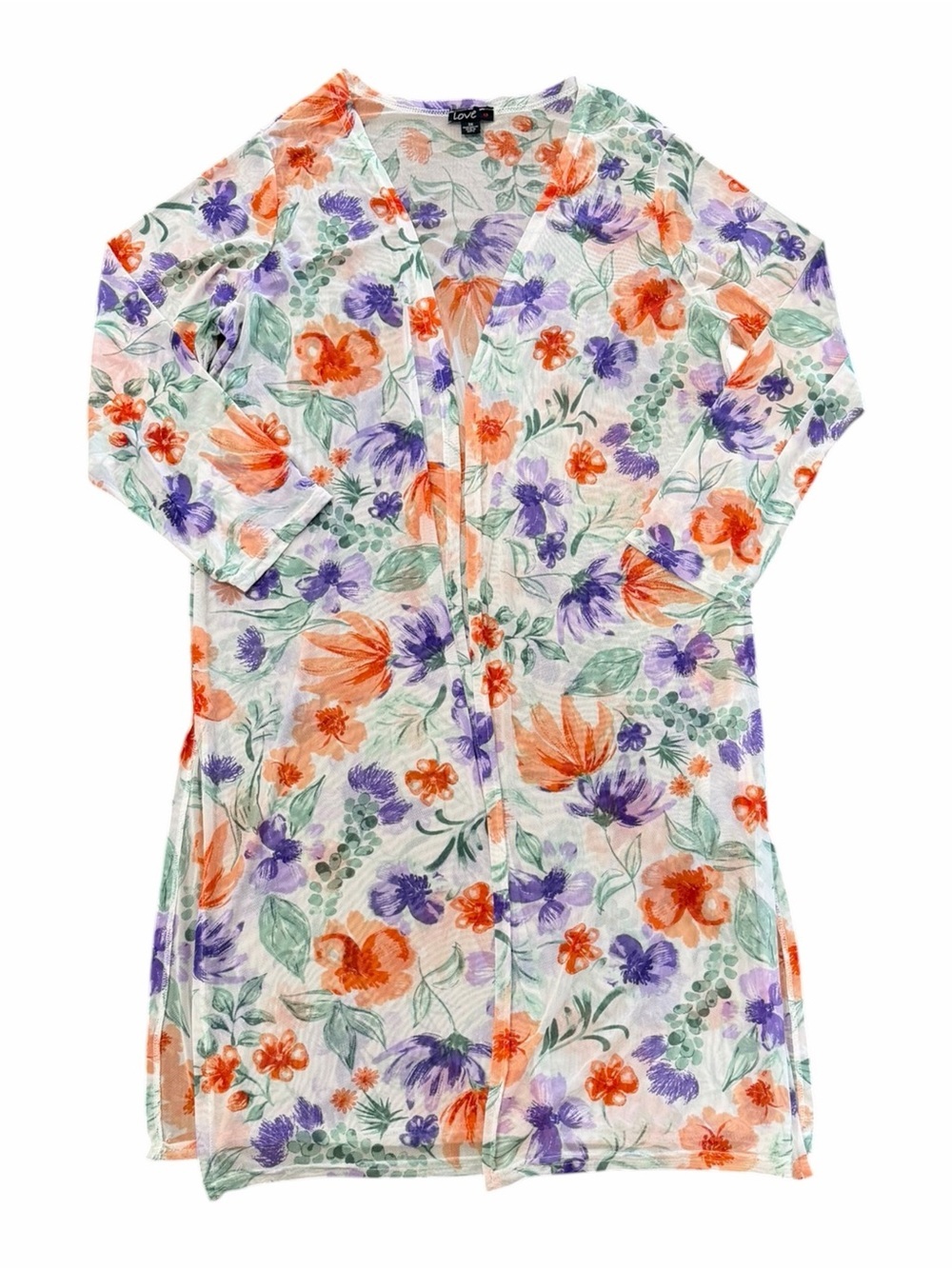 Love Floral Sheer Mesh Swimsuit Coverup – Orange, Purple & Green 3X